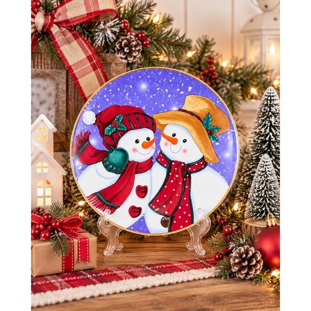 Frosty Friends Snowman Christmas Decorative Platter 13" Holiday Decor